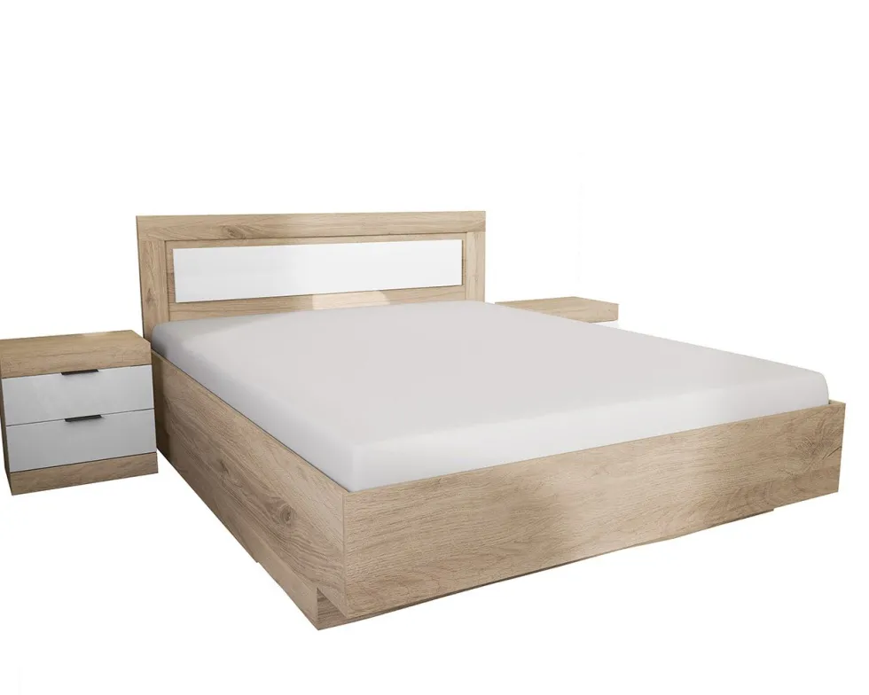 Letto matrimoniale rovere chiaro e bianco 160x200 LI22