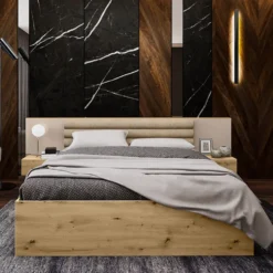 Letto matrimoniale rovere con comodini integrati 160x200 LI24