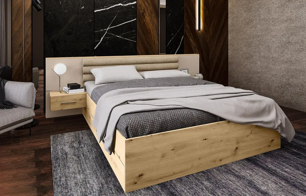 Letto matrimoniale rovere con comodini integrati 160x200 LI24