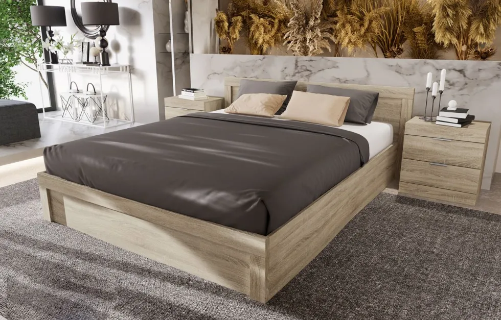 Letto matrimoniale 160x200 con comodini in rovere LI1