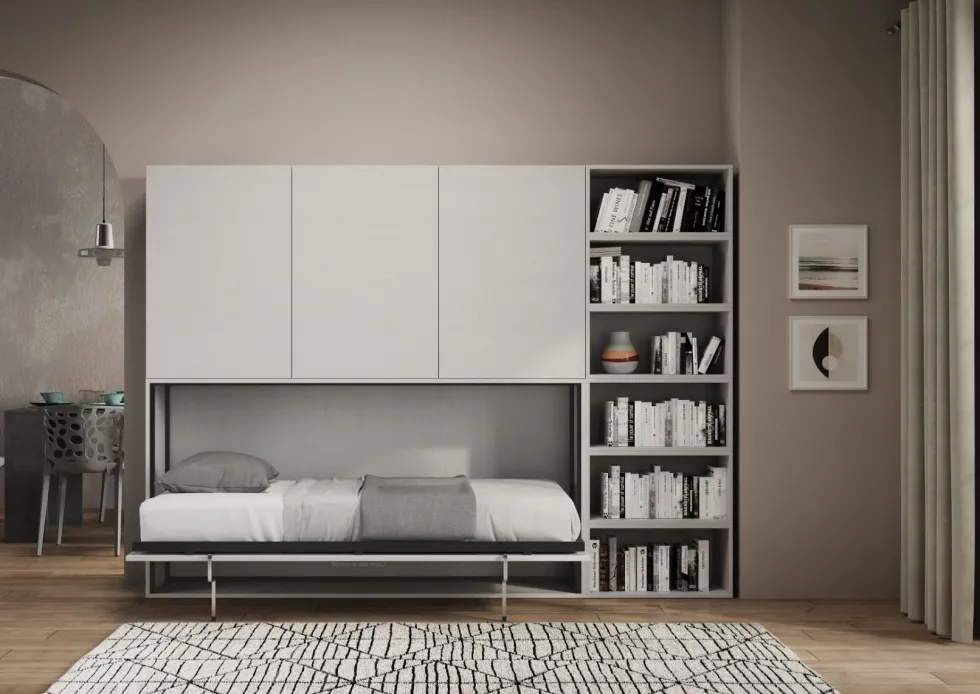 Letto singolo bianco frassino a scomparsa KNDG