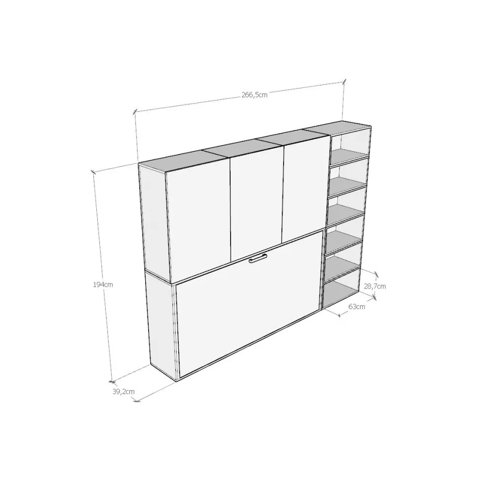 Letto singolo bianco frassino a scomparsa KNDG