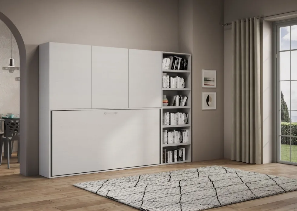 Letto singolo bianco frassino a scomparsa KNDG