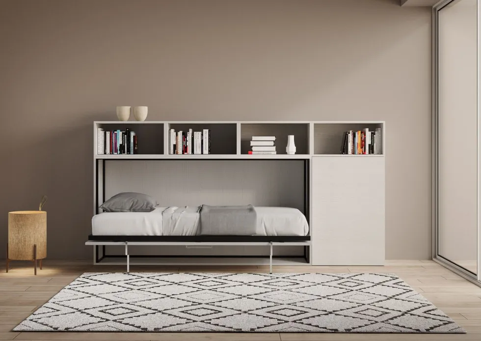 Letto singolo bianco frassino a scomparsa KNDA
