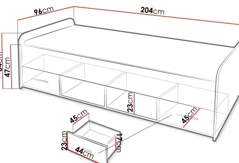 Letto singolo con cassetti contenitori LP2