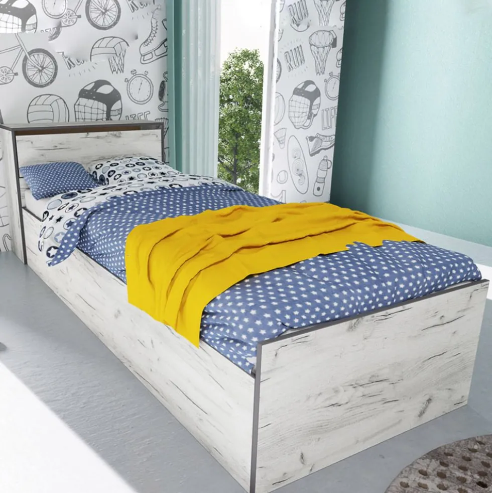 Letto singolo con contenitore e baule bianco legno 90x200 LI38