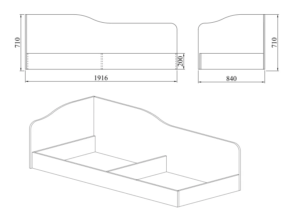 Letto singolo con contenitore ad angolo 82x190 LI 2004