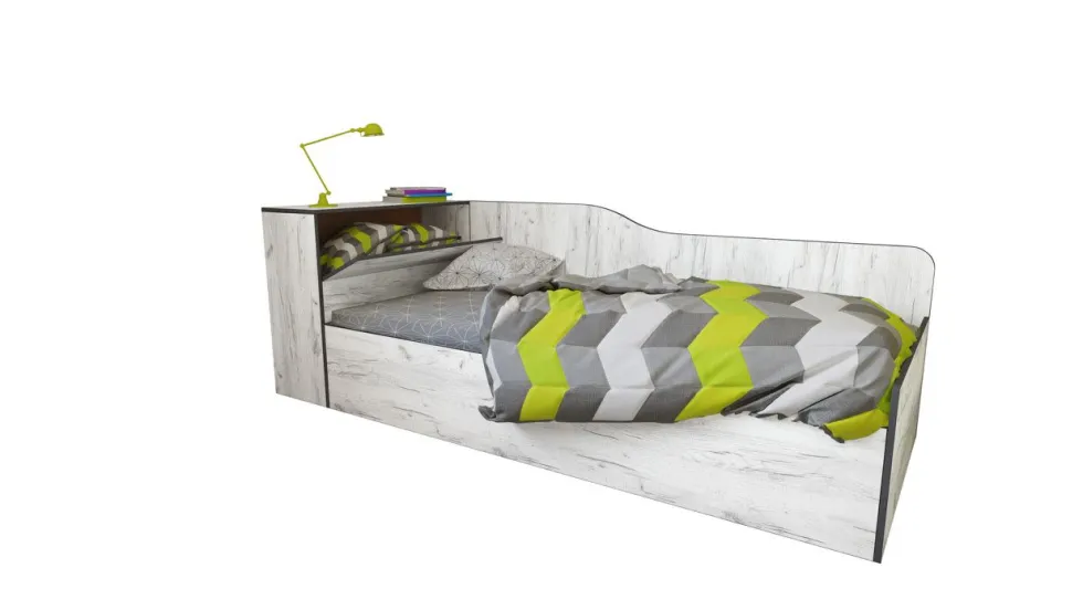 Letto singolo contenitore ad angolo con baule bianco legno 90x200 LI39