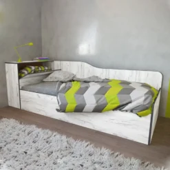 Letto singolo contenitore ad angolo con baule bianco legno 90x200 LI39