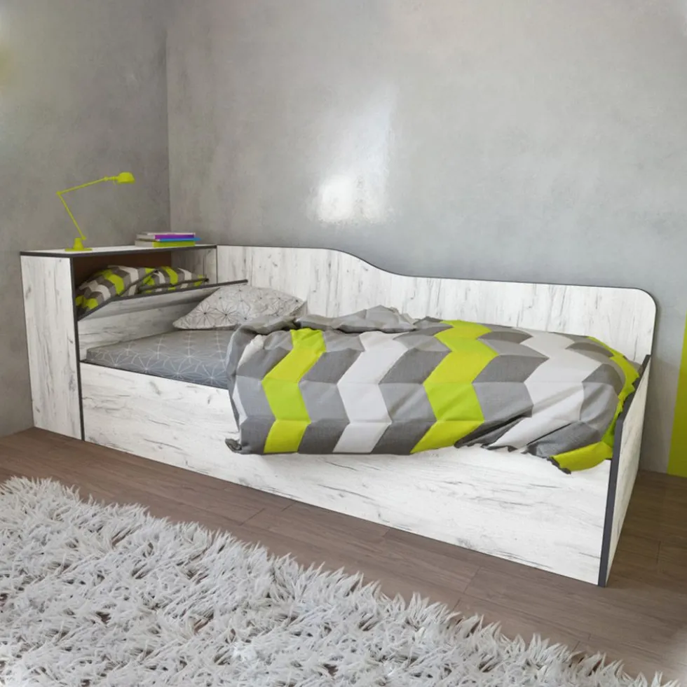 Letto singolo contenitore ad angolo con baule bianco legno 90x200 LI39