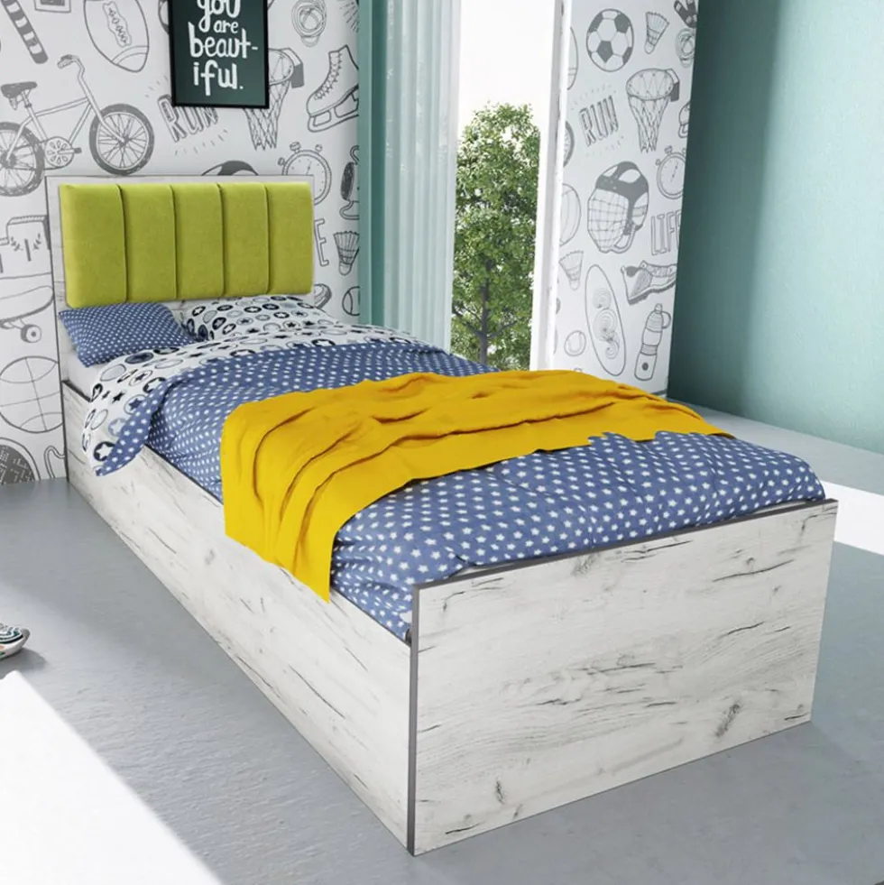 Letto singolo contenitore con testiera imbottita 90x200 LI34