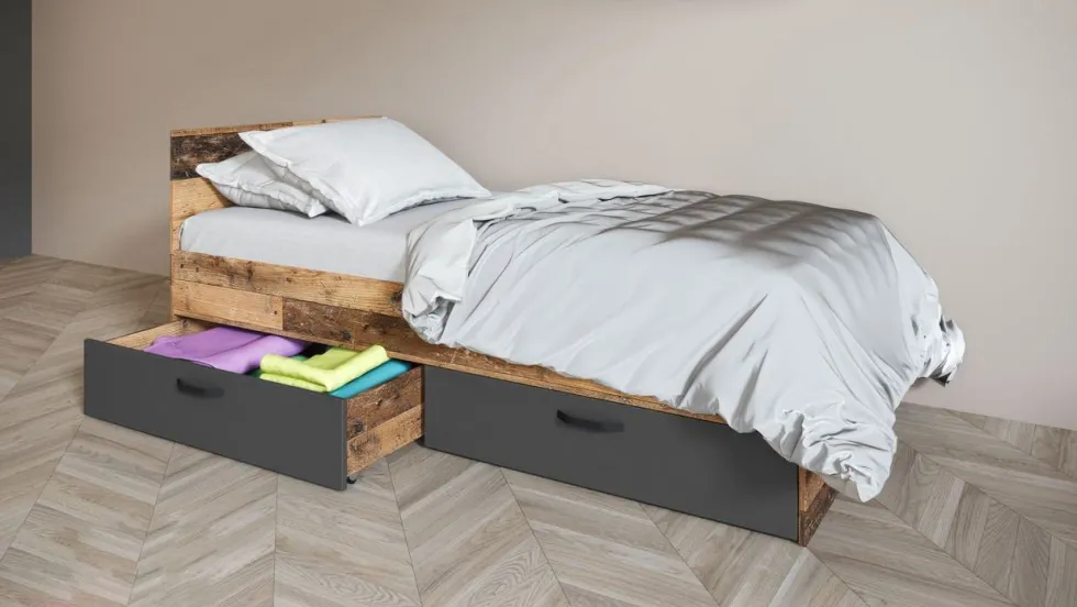 Letto singolo effetto legno e antracite con cassetti 90x200 LI35
