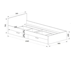 Letto singolo effetto legno e antracite con cassetti 90x200 LI35