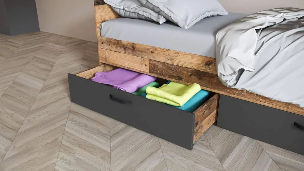 Letto singolo effetto legno e antracite con cassetti 90x200 LI35
