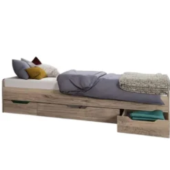 Letto singolo moderno con tre cassetti rovere chiaro 90x200 LI36