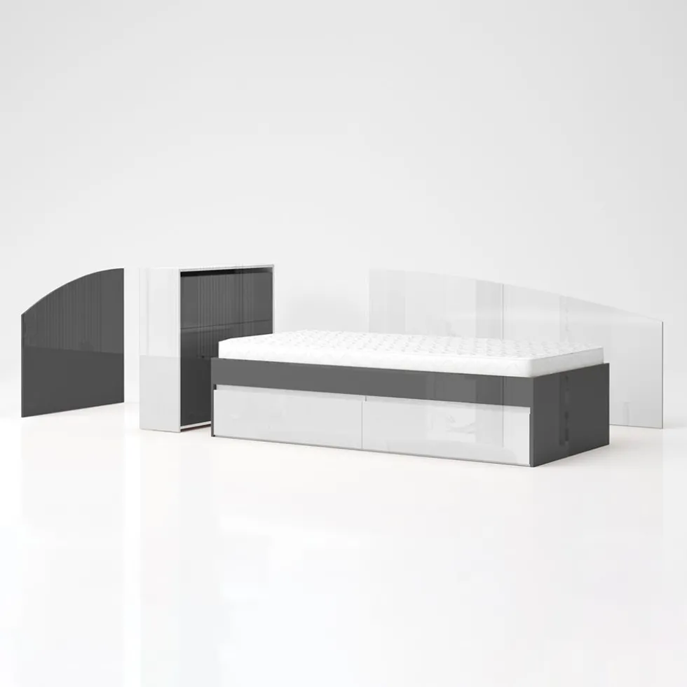 Letto singolo moderno 90x200 bianco lucido e antracite lucido LG61