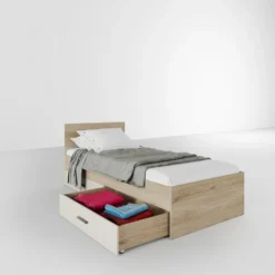 Letto singolo 90x200cm con cassetti rovere e bianco LI28