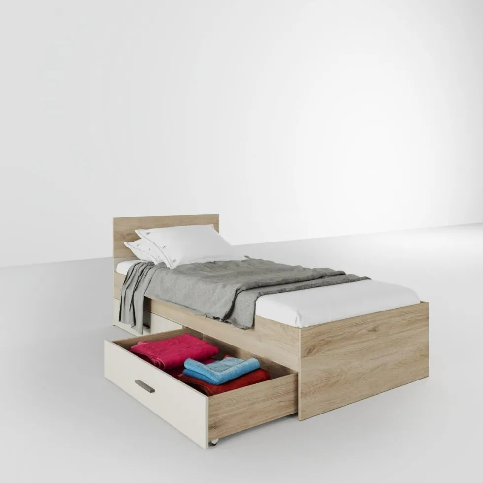 Letto singolo 90x200cm con cassetti rovere e bianco LI28