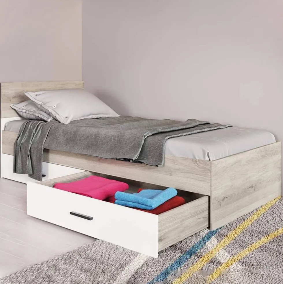 Letto singolo 90x200cm con cassetti rovere e bianco LI28