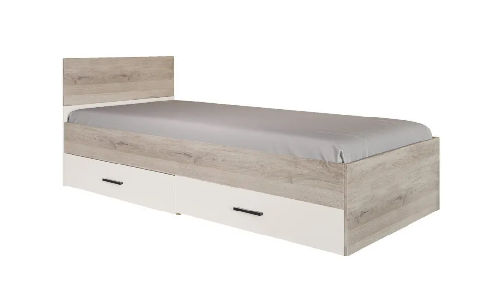 Letto singolo 90x200cm con cassetti rovere e bianco LI28