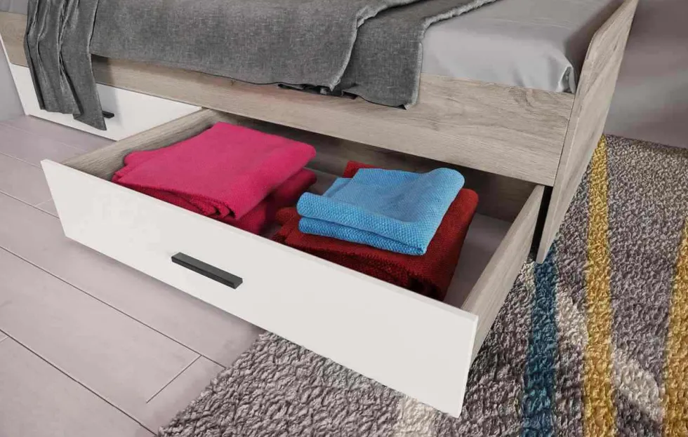 Letto singolo 90x200cm con cassetti rovere e bianco LI28