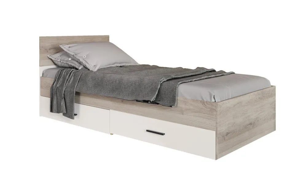 Letto singolo 90x200cm con cassetti rovere e bianco LI28