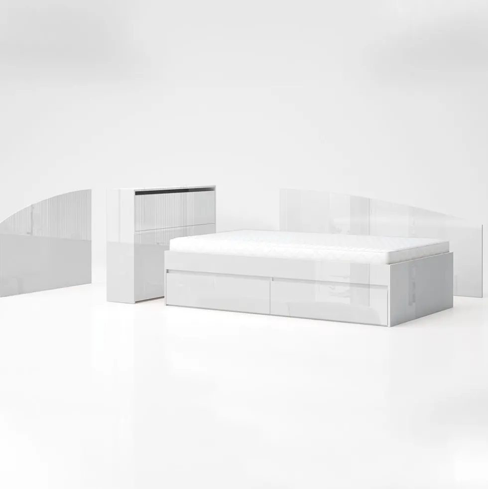 Letto una piazza e mezza moderno 120x200 bianco lucido LG62