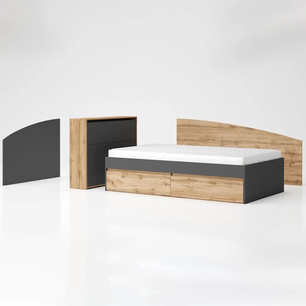 Letto una piazza e mezza moderno 120x200 rovere e antracite LG62