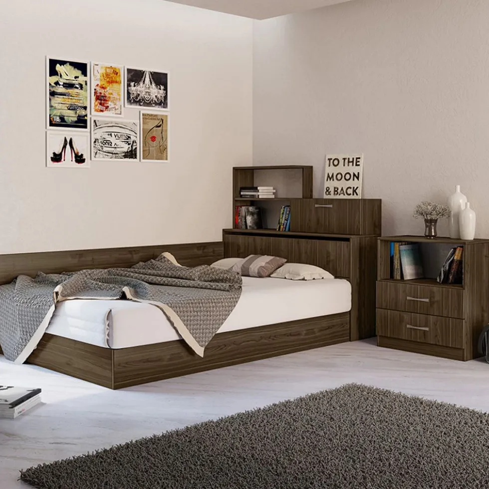 Letto una piazza e mezzo con cassetti noce LI3