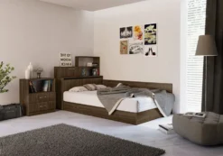Letto una piazza e mezzo con cassetti noce LI3
