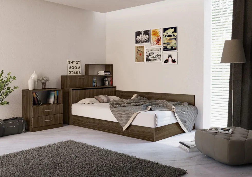 Letto una piazza e mezzo con cassetti noce LI3