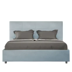 Letto 140x210cm alla francese con giroletto in microfibra azzurro LIT297