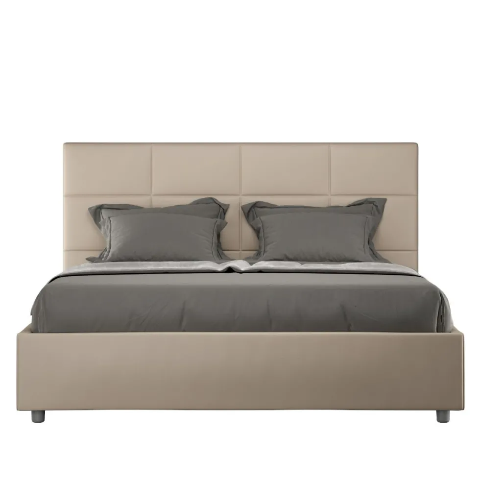 Letto 140x200cm alla francese con giroletto in similpelle tortora LIT291