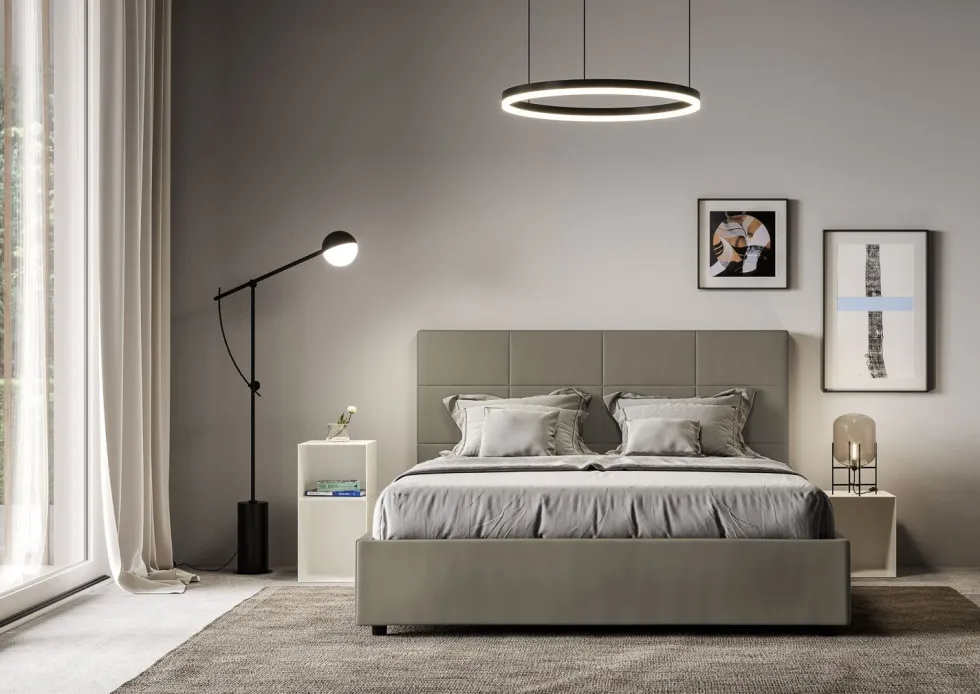 Letto 140x200cm alla francese con giroletto in similpelle cappuccino LIT291