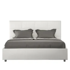 Letto 140x190cm alla francese con giroletto in similpelle bianco LIT287