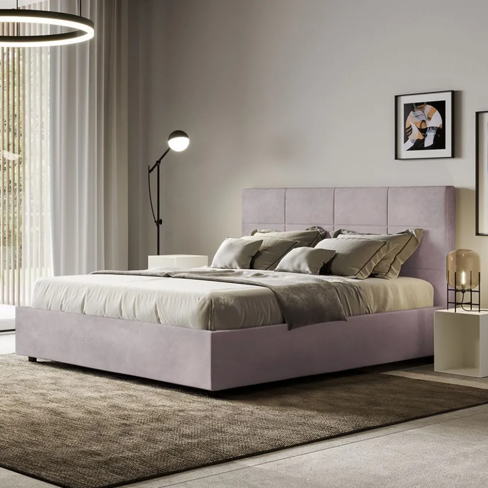 Letto 140x190cm alla francese con giroletto in microfibra glicine lilla LIT289