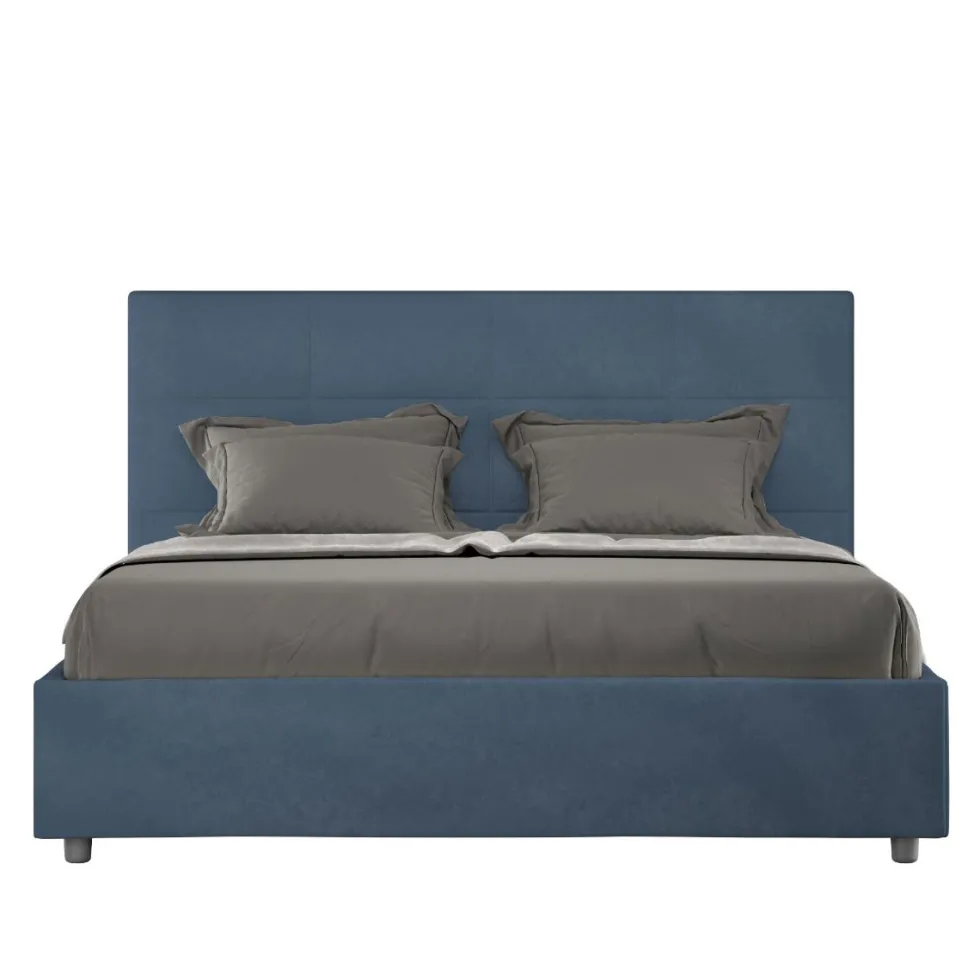 Letto 140x190cm alla francese con giroletto in microfibra blu LIT289