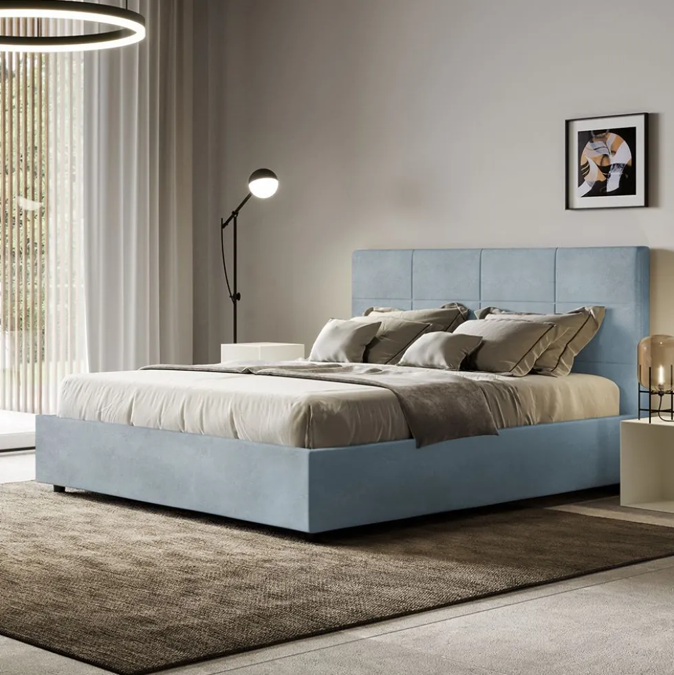 Letto 140x190cm alla francese con giroletto in microfibra azzurro LIT289