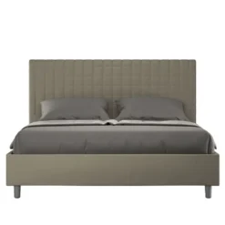 Letto 140x200cm alla francese con testiera a quadretti in similpelle cappuccino LIT307