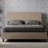 Letto 140x190cm alla francese con testiera a quadretti in similpelle tortora LIT305