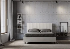 Letto 140x190cm alla francese con testiera a quadretti in similpelle bianco LIT305