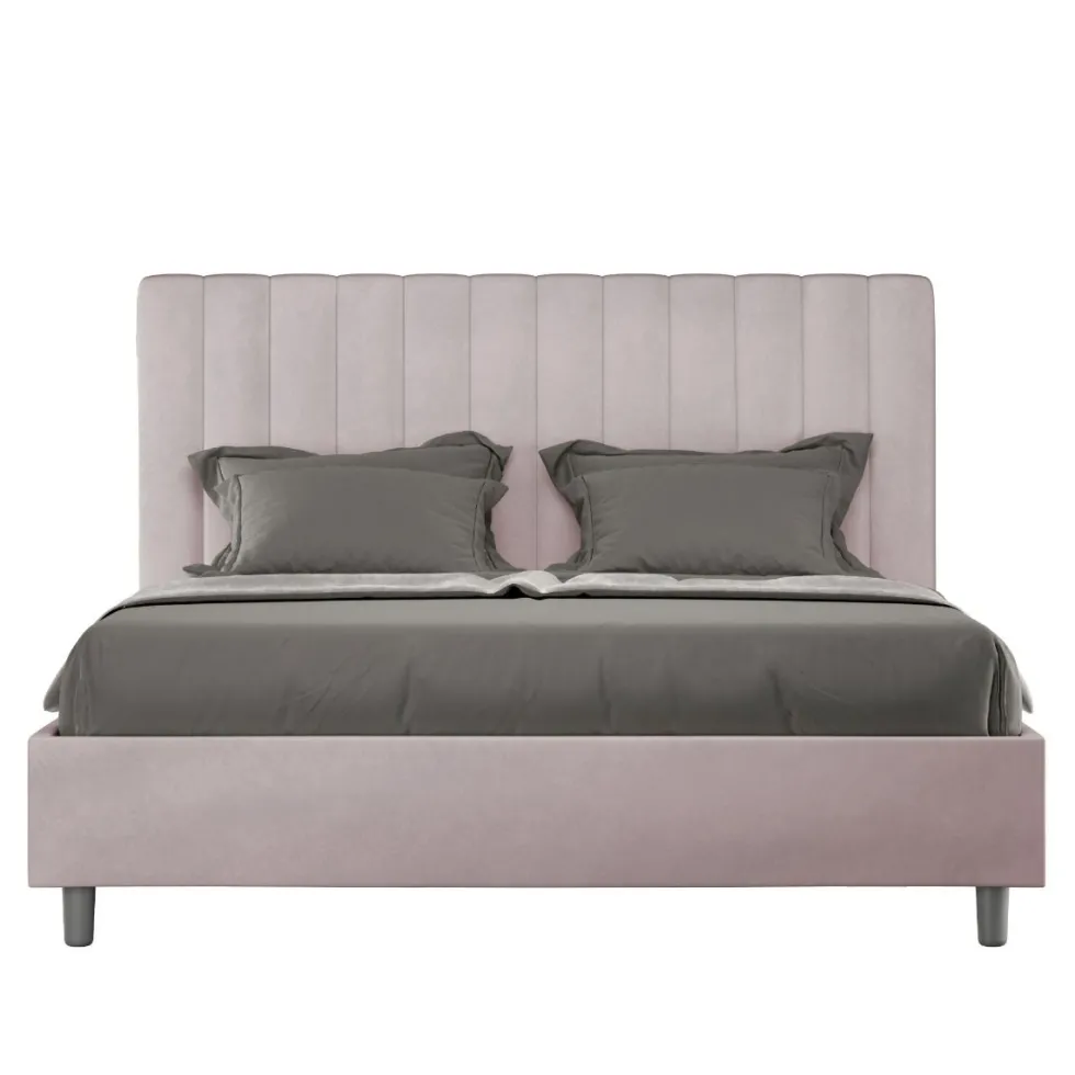 Letto 140x210cm alla francese con testiera trapuntata in microfibra glicine lilla LIT333