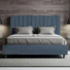 Letto 140x210cm alla francese con testiera trapuntata in microfibra blu LIT333