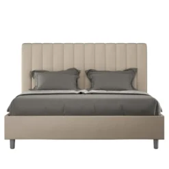 Letto 140x200cm alla francese con testiera trapuntata in similpelle tortora LIT327