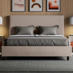 Letto 140x190cm alla francese con testiera trapuntata tortora LIT299