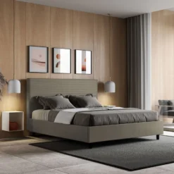 Letto 140x190cm alla francese con testiera trapuntata cappuccino LIT299