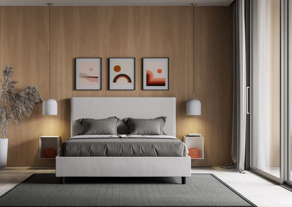 Letto 140x190cm alla francese con testiera trapuntata bianco LIT299