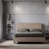 Letto 140x210cm alla francese con testiera a quadretti in similpelle tortora LIT309