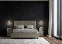 Letto 140x210cm alla francese con testiera a linee verticali cappuccino LIT321