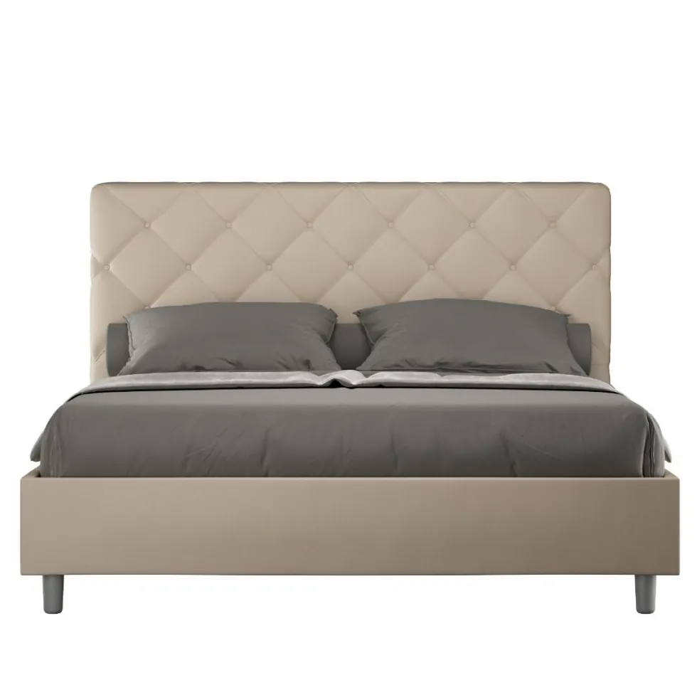 Letto 140x190cm alla francese con testiera a rombo tortora LIT311